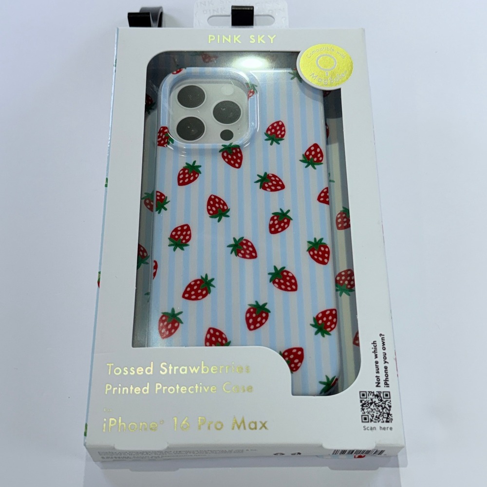Pink Sky iPhone 16 Pro Max Tossed Strawberries MagSafe Protective Case 321B1